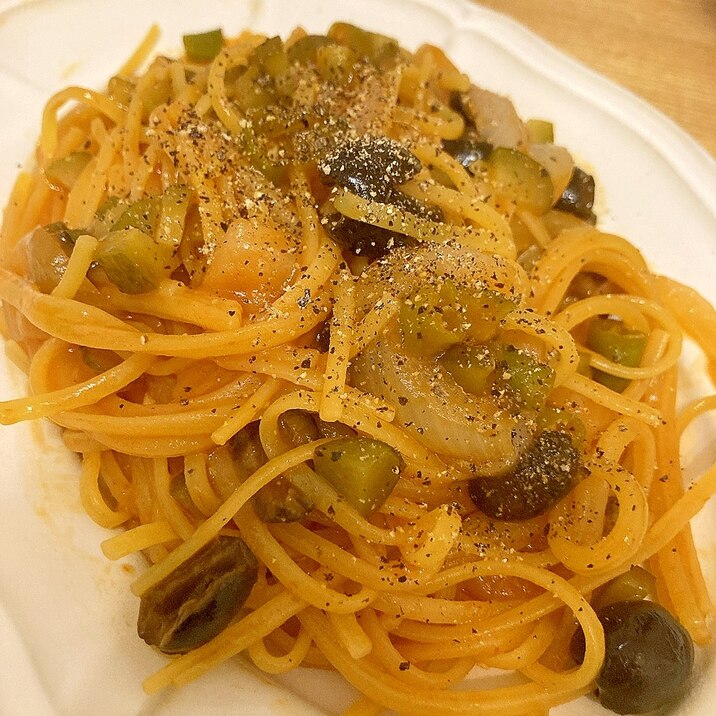 レンジで作る!青唐辛子入りナポリタン